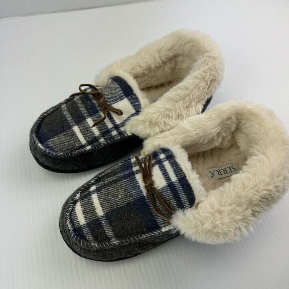 Serra Ladies Foam Slippers Plaid Slip On Size 9/10 - Picture 1 of 9